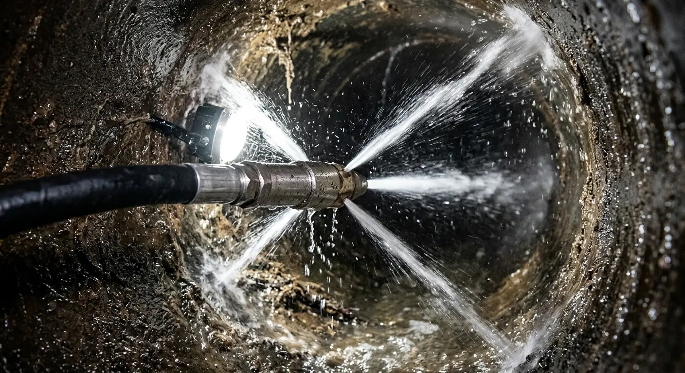 High-pressure hydro jetting nozzle cleaning sewer pipe for Storm Drain Cleaning in Bacliff